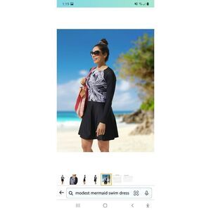 New Size 8 Modest Mermaid Monochrome Modest Swim Dress SPF50+ Black White NWOT